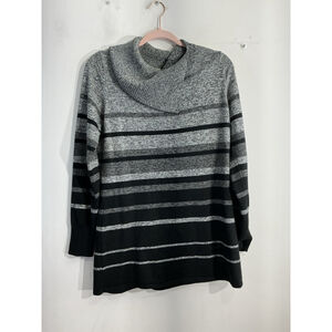 Womans Roz & Ali Sweater Pull Over Medium Black Gray Turtle Neck Long Sleeve